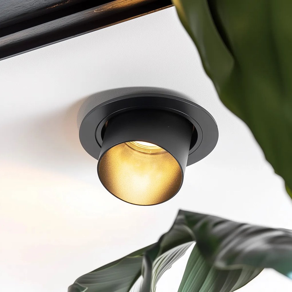 Conjunto de 6 focos embutidos modernos pretos redondos inclináveis - Installa