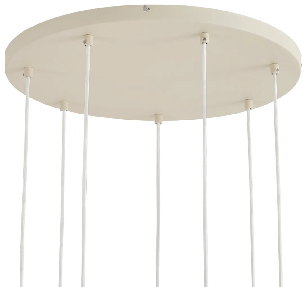 Candeeiro suspenso Art Deco bege com vidro branco 7 luzes - Sandra