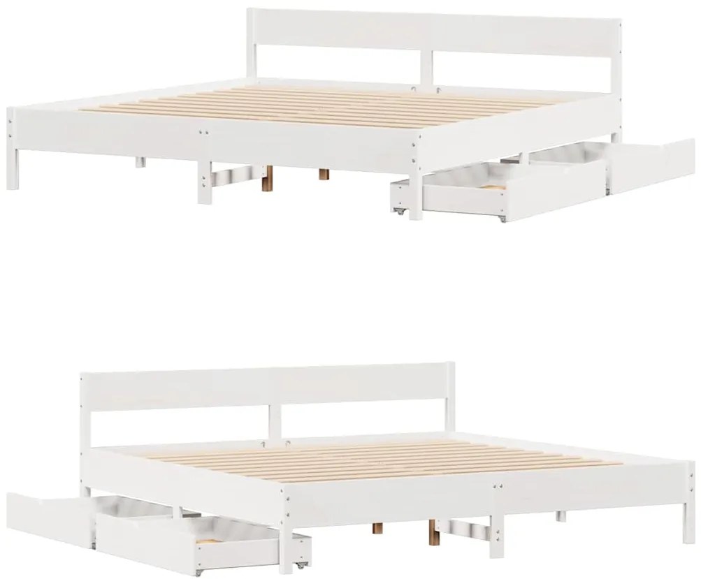 Cama sem colchão 200x200 cm madeira de pinho maciça branco