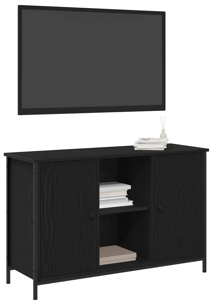 Cabinet de TV Carvalho Negro 101x35x65 cm Madeira Derivada e Aço