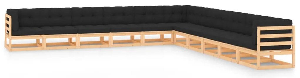 11 pcs conj. lounge jardim c/ almofadões antracite pinho maciço