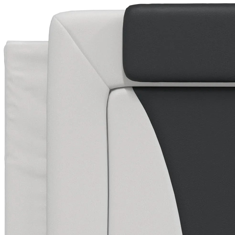 Estrutura de cama c/ cabeceira couro artificial branco e preto