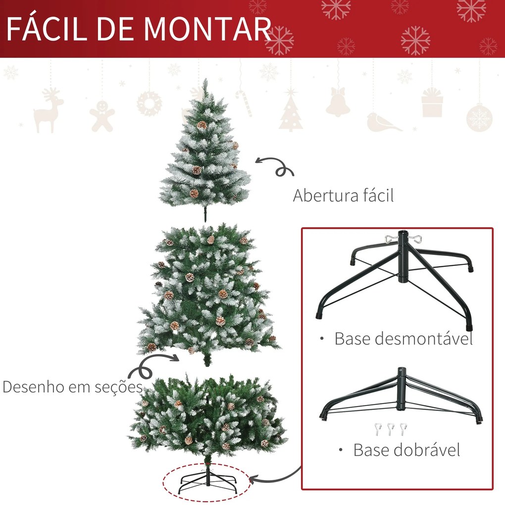 Árvore de Natal Artificial Ø105x210cm com 1440 Pontas de PVC e 75 Pinh
