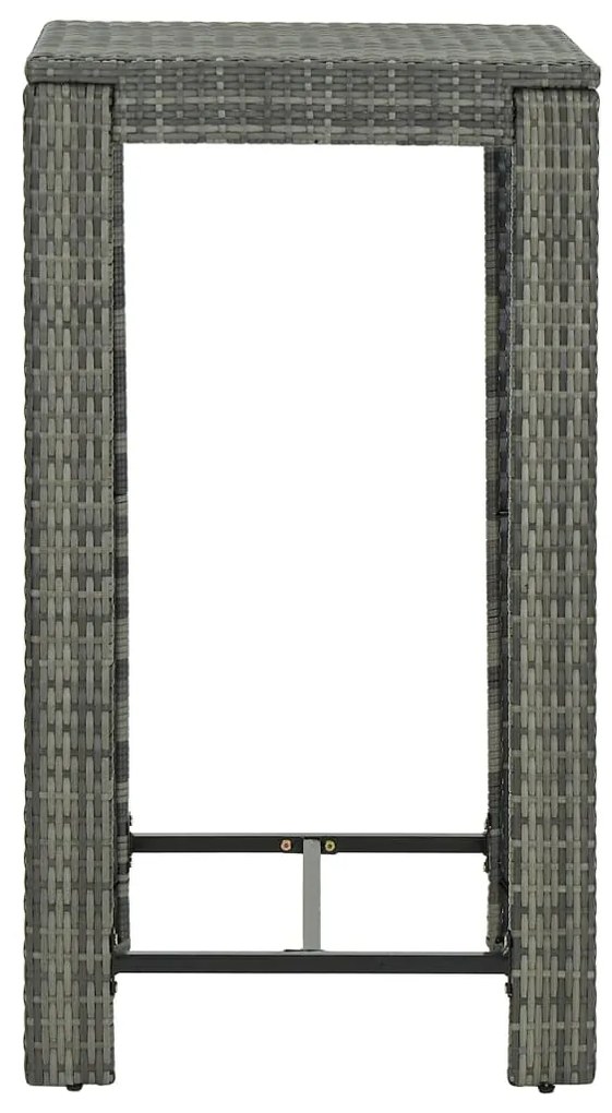 5 pcs conjunto de bar p/ jardim c/ almofadões vime PE cinzento
