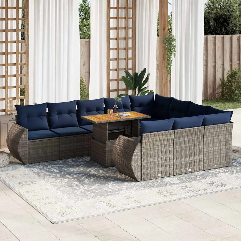 vidaXL 11 pcs conjunto sofás de jardim c/ almofadões vime PE cinzento