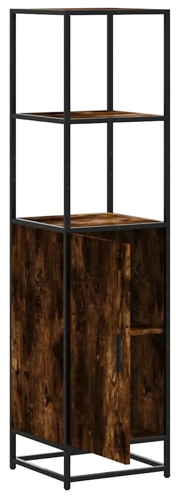 Armário alto 35,5x35x139 cm madeira e metal carvalho fumado