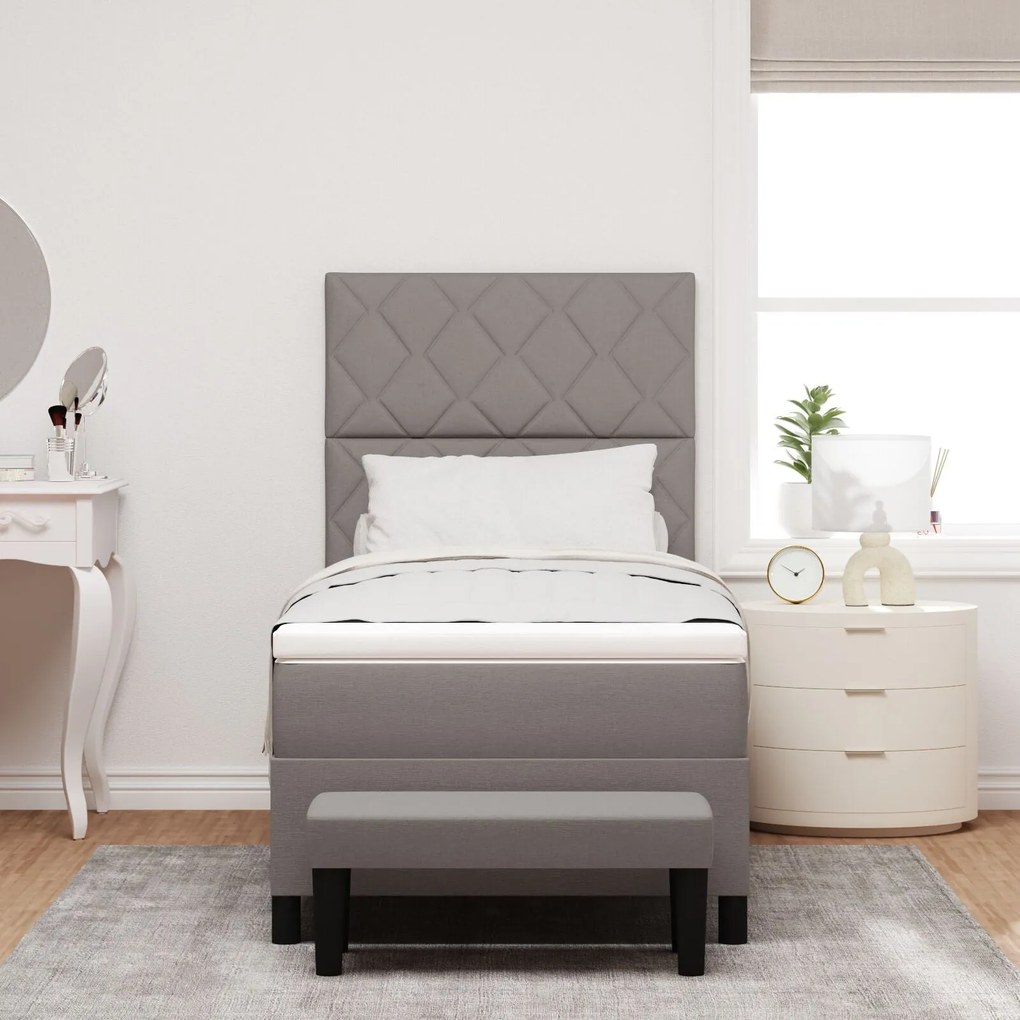 Cama Box Spring com Colchão & Banco Taupe 90x190 cm Tecido