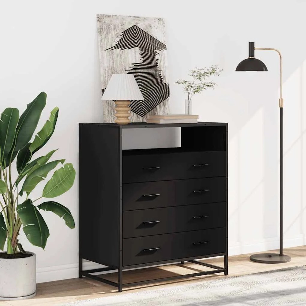 Cómoda com 4 Gavetas 70x41x83,5 cm deriv. madeira preto