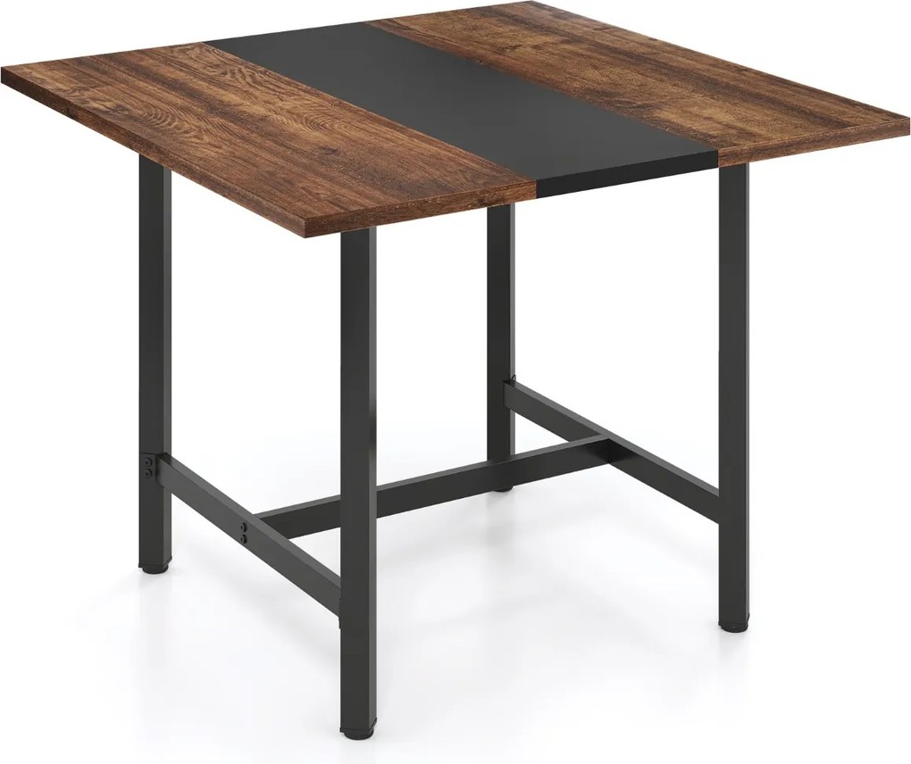 Mesa de reuniões quadrada 100 x 100 x 75 cm com tampo espesso para sala de reuniões para 4 pessoas, castanho rústico e preto