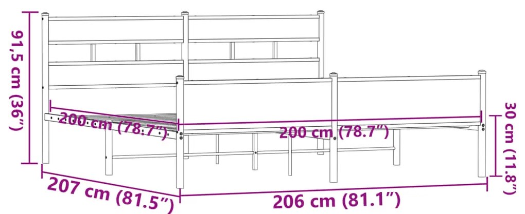 Estrutura cama sem colchão 200x200cm metal carvalho castanho