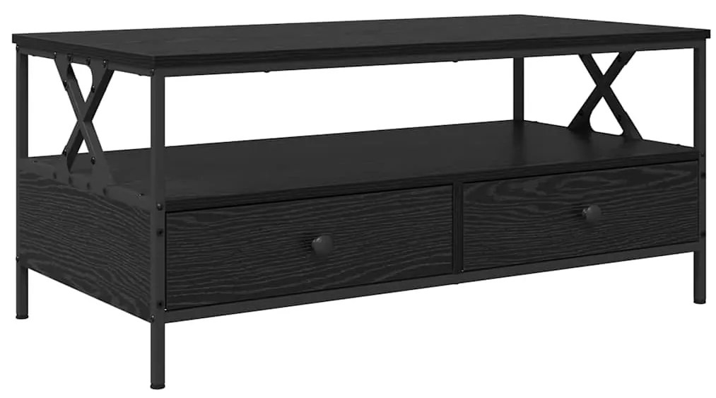 Mesa de centro com gaveta com prateleira Carvalho preto 100 x 51 x 45