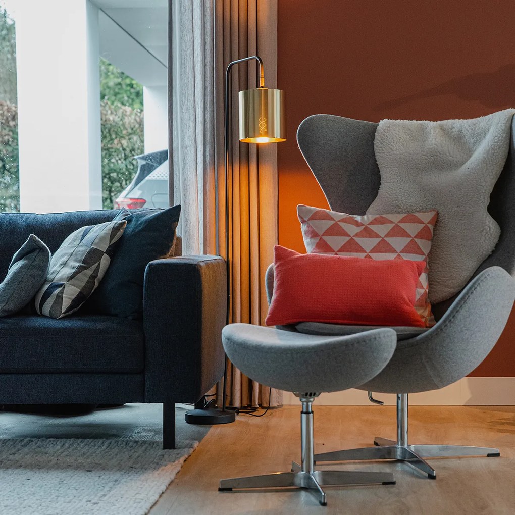 Candeeiro de pé inteligente preto com dourado incl. Wifi A60 - Lofty