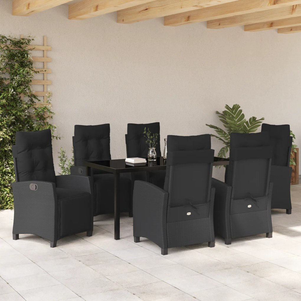 Conjunto de Jantar de Jardim em Rattan Poliéster Preto