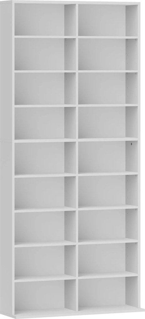 HOMCOM Estante para DVD, Estante de armazenamento para CD, 14 prateleiras ajustáveis, 18 compartimentos, 175 cm, Estante para Blu-ray, Aglomerado, Branco | Aosom Portugal