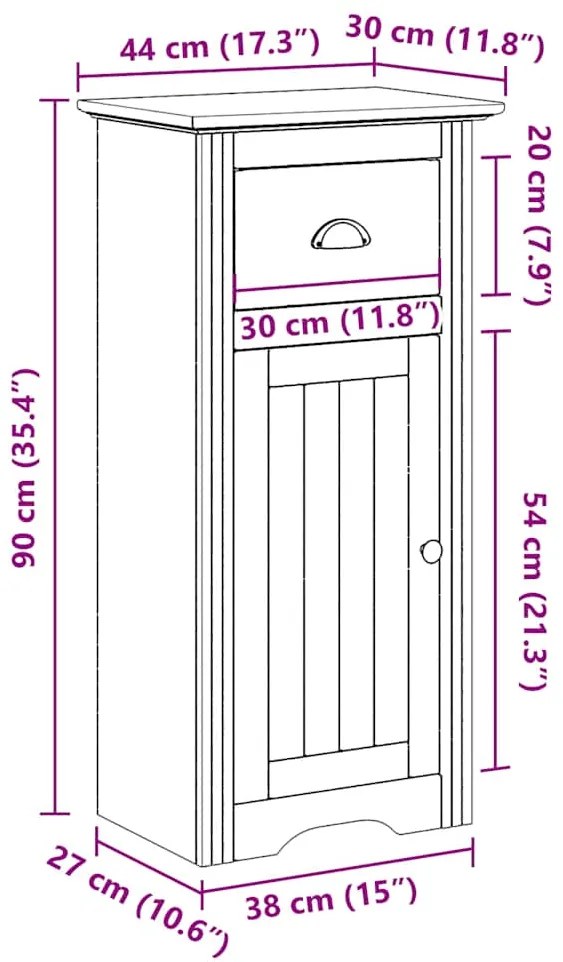 Armário de casa de banho BODO 44x30x90 cm branco