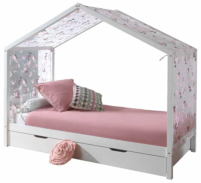 Conjunto Cama infantil de Casa DALLAS 90x200 com gaveta e cortinados Branca