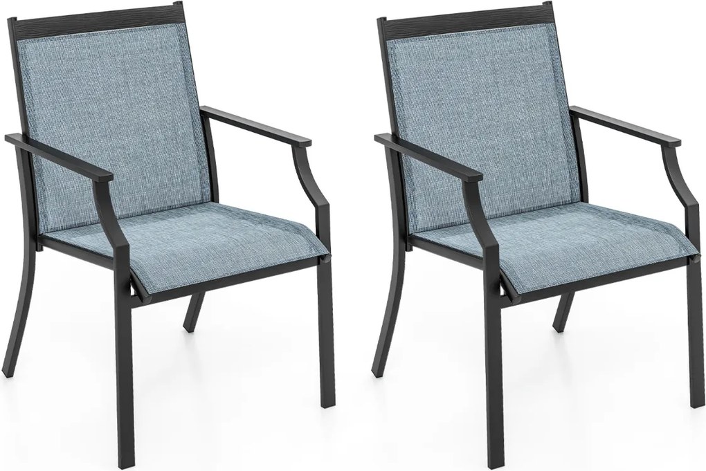 Conjunto de 2 cadeiras de jantar de jardim com assento respirável Estrutura metálica encosto alto e apoios de braços ergonómicos Azul