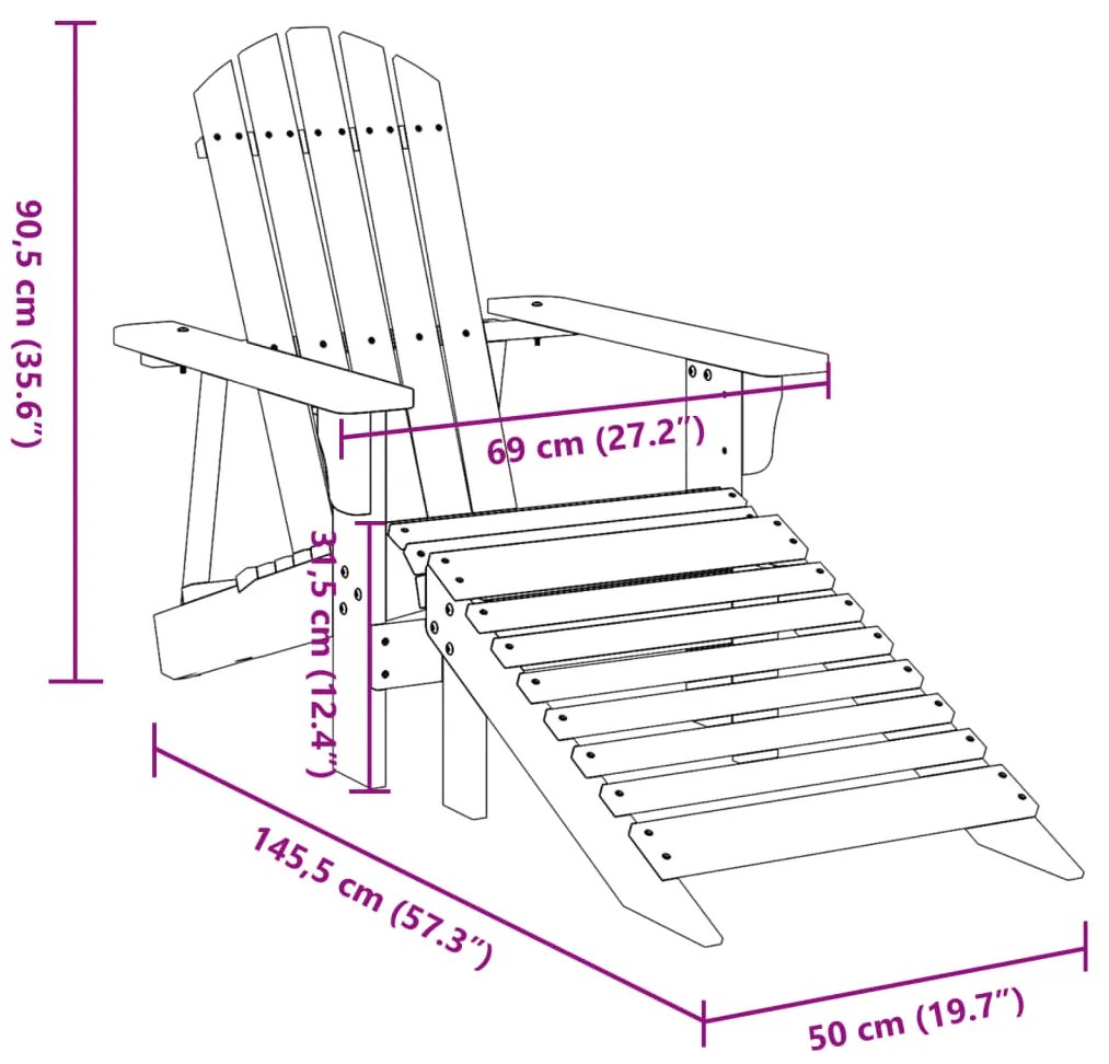 Cadeira adirondack com otomana madeira de abeto maciça
