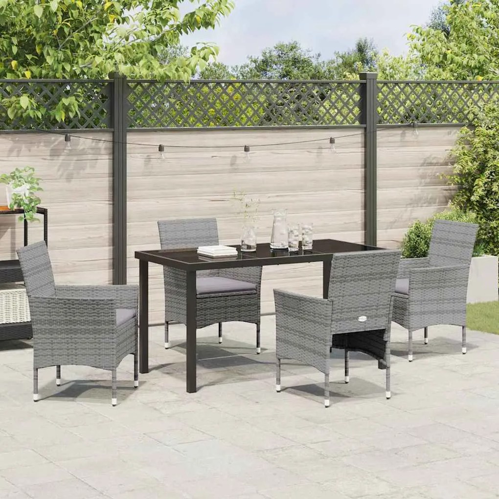 Conjunto de Jantar para Jardim de 5 Peças em Rattan Sintético Cinza