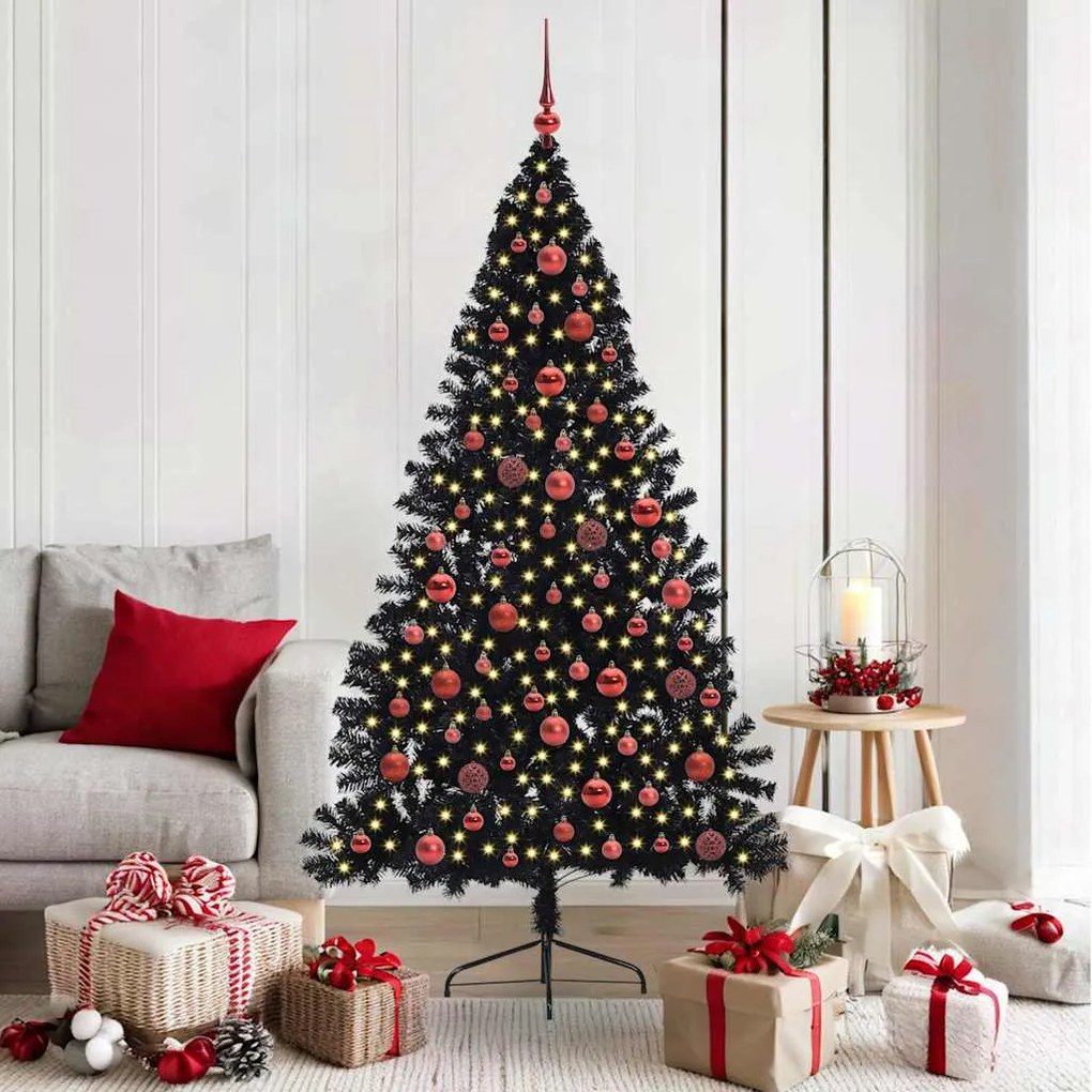 vidaXL Árvore de Natal Artificial Pré-iluminada Preto 180 cm PVC