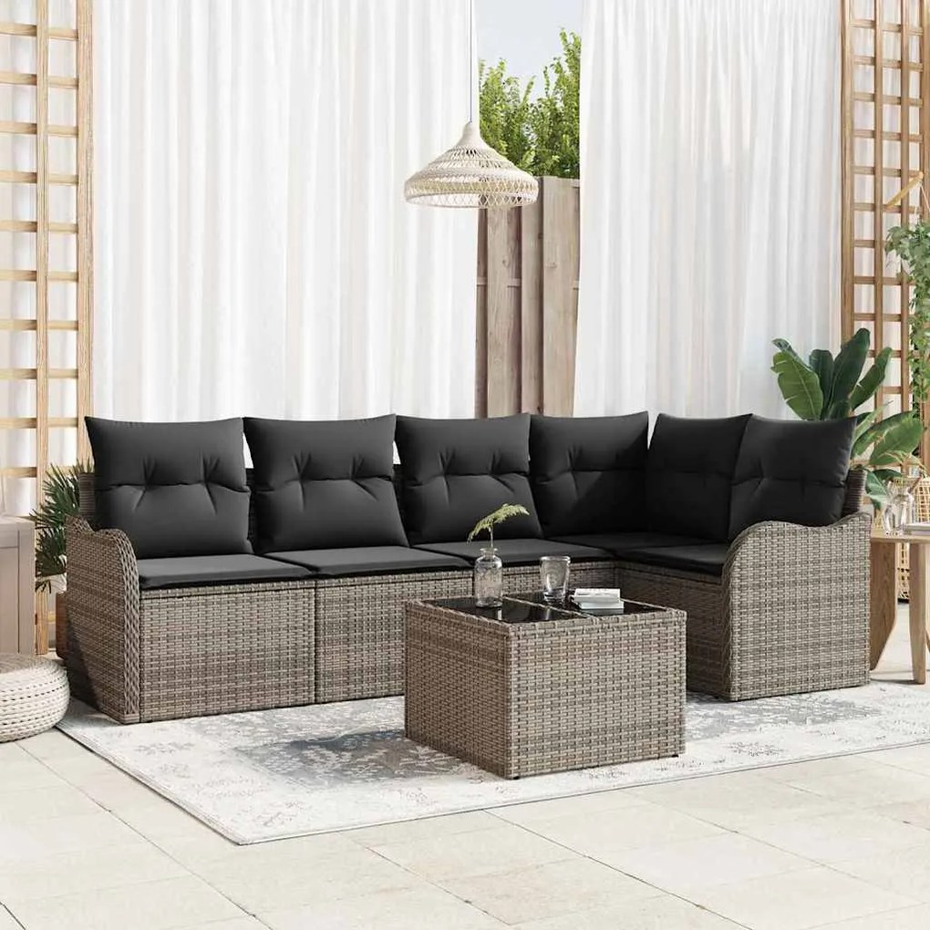 Conjunto de Sofá de Jardim vidaXL 5 Peças com Almofadas Preto Poliratt