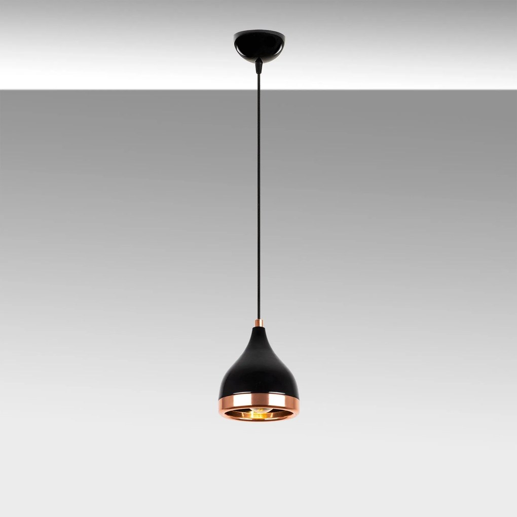 Conjunto de Candeeiro e Lâmpada de Mesa Yildo – Preto e Cobre – Chande