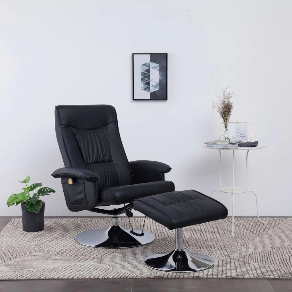 248493 vidaXL Cadeira massagens reclinável + apoio pés couro artificial preto