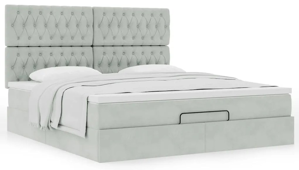 Estrutura cama otomana colchões 160x200cm veludo cinzento claro