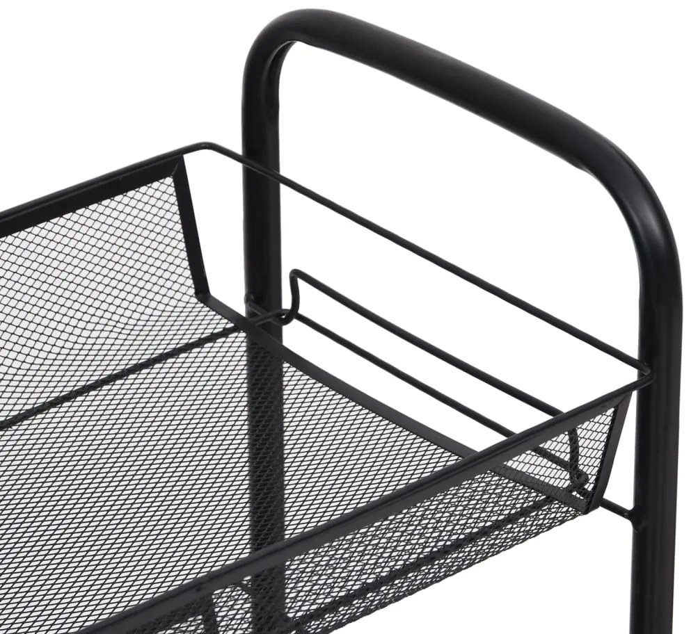 Carrinho de cozinha com 3 prateleiras ferro 46x26x64 cm preto