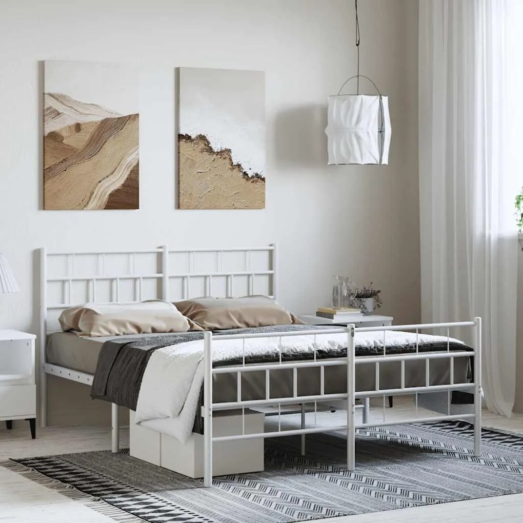 Estrutura de cama com cabeceira e pés 135x190 cm metal branco