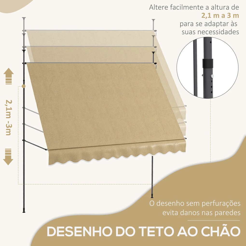 Toldo Manual Retrátil com Manivela 300x120x210-300 cm com Altura Ajustável Impermeável para Jardim Varanda Bege