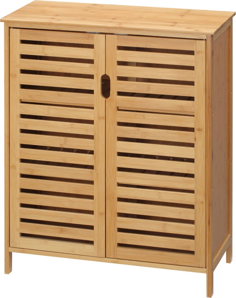 Móvel de casa de banho em bambu, armário de casa de banho com pés e porta dupla com ripas, 68 x 32 x 86 cm, natural FR