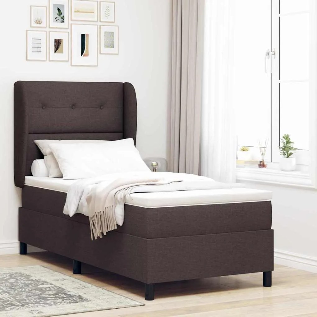vidaXL Cama com Estrado e Colchão Marrom Escuro 80x200 cm em Tecido