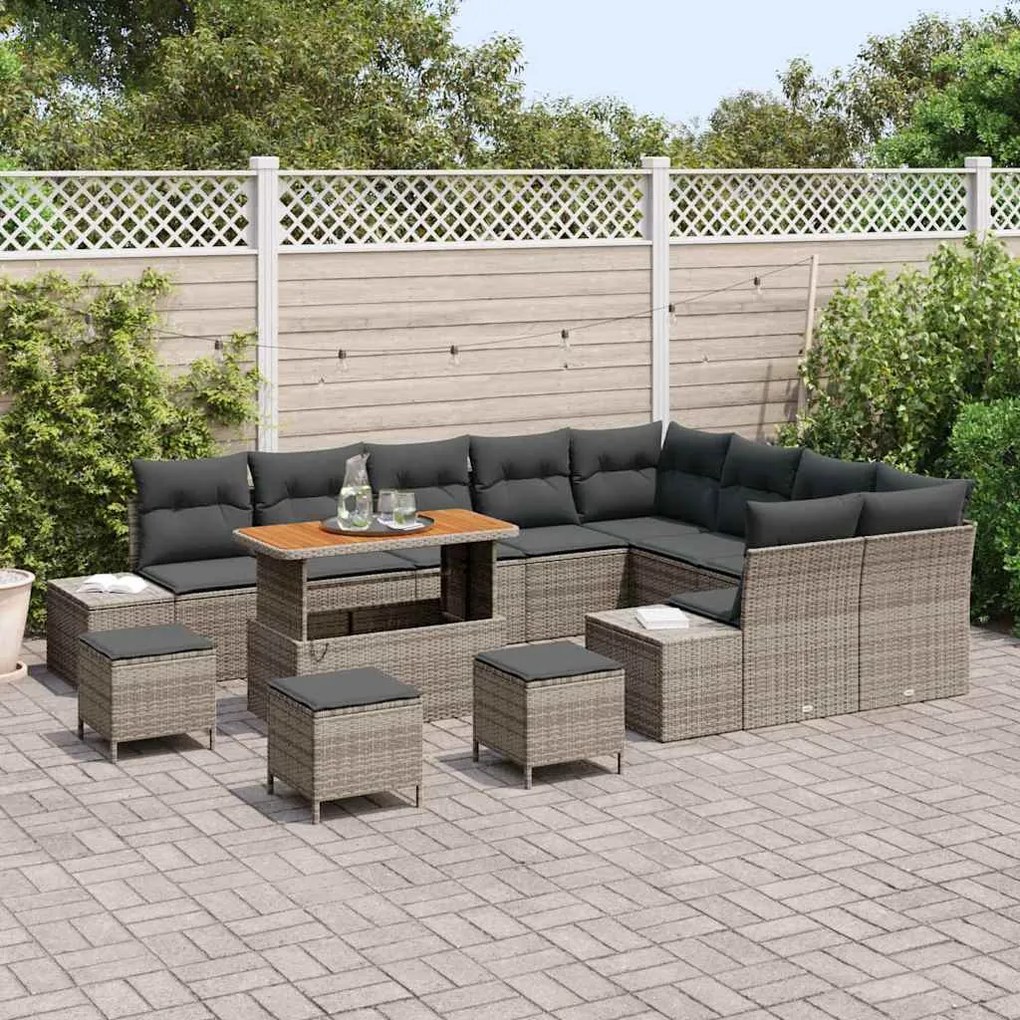 Conjunto de Sofá de Jardim vidaXL 13 Peças com Almofadas Cinza Rattan