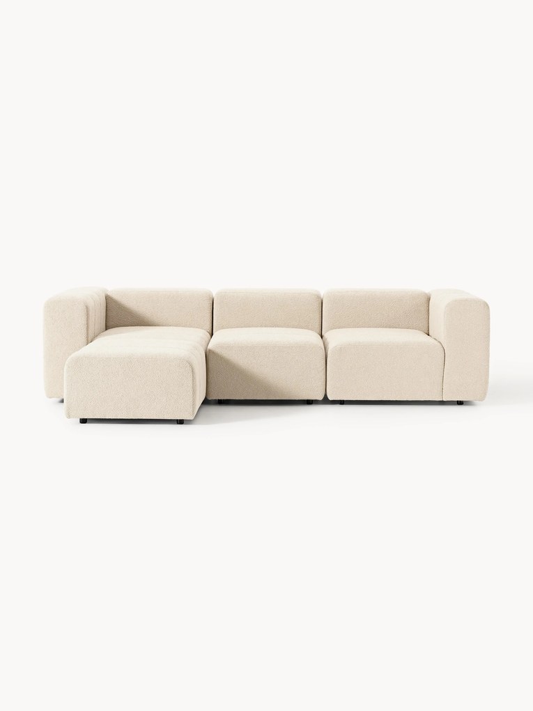 Sofá modular em bouclé Lena (4 lugares) com pufe (esquerda/direita)