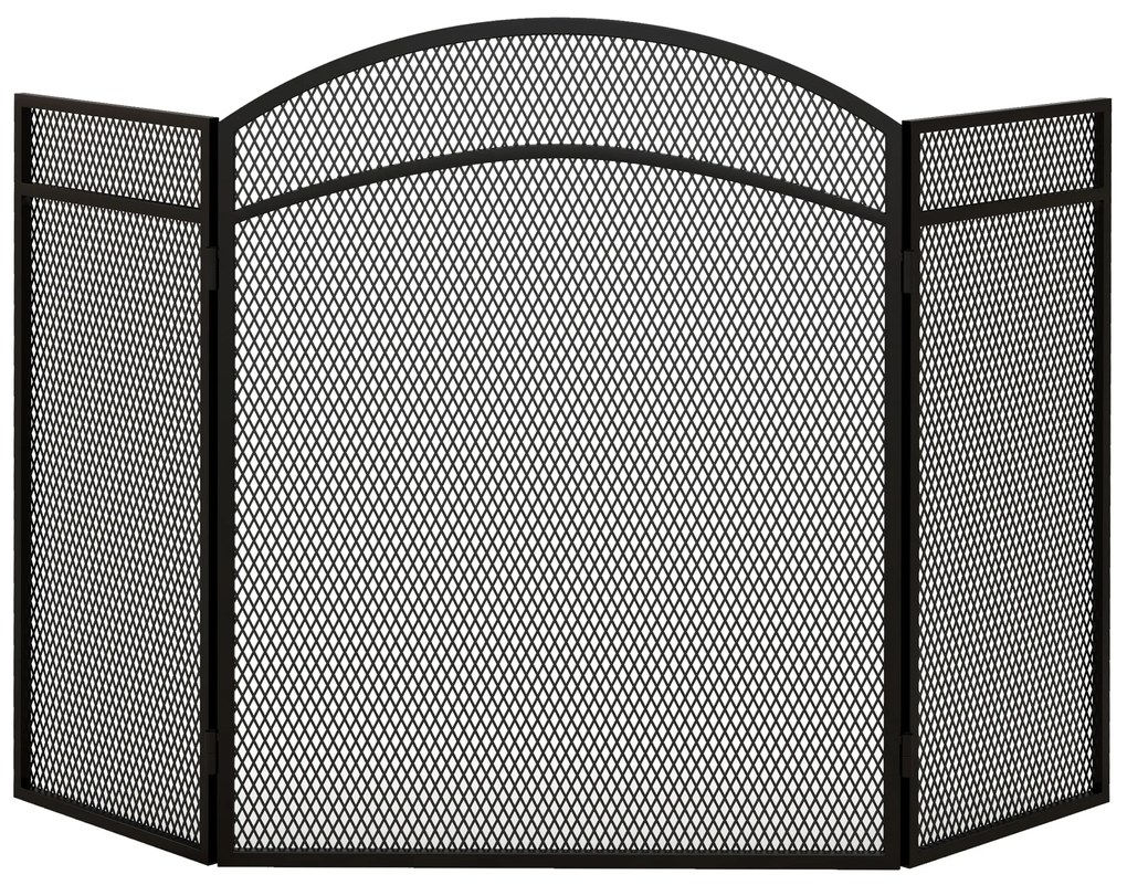 Frente para Lareira de 3 Painéis Protetor de Lareira Dobrável com Estrutura de Metal 96x60 cm Preto