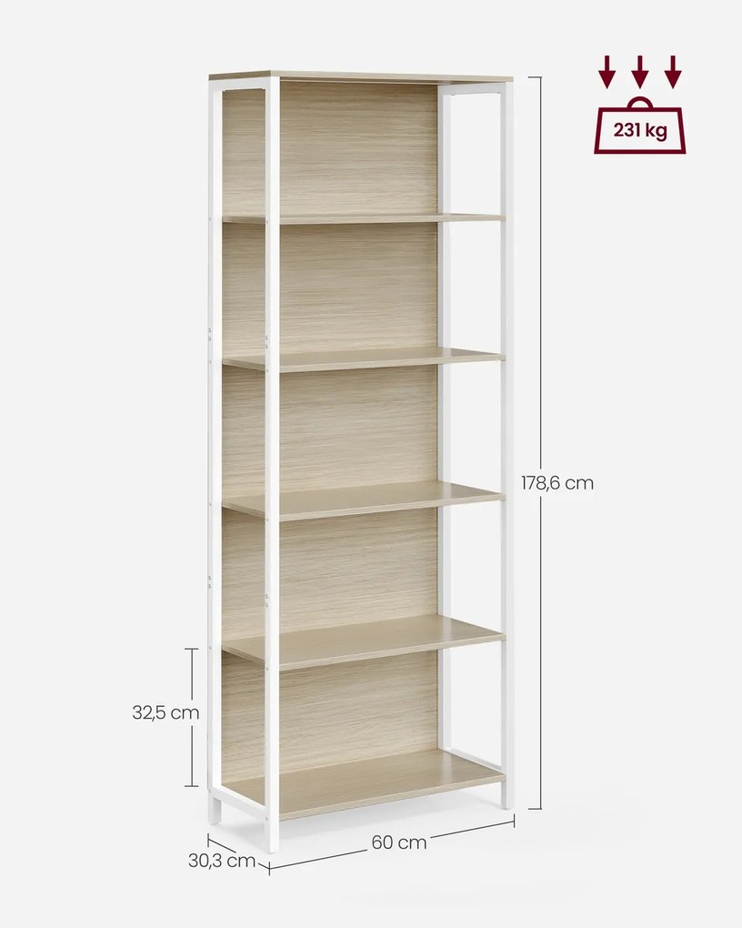 Estante com 6 prateleiras e iluminação, 30,3 x 60 x 178,6 cm, bege natural