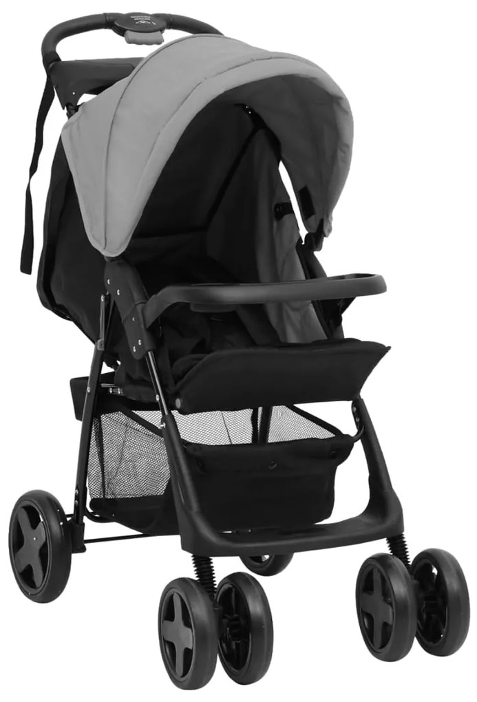 10383 vidaXL Carrinho de bebé 2-em-1 aço cinzento-claro e preto