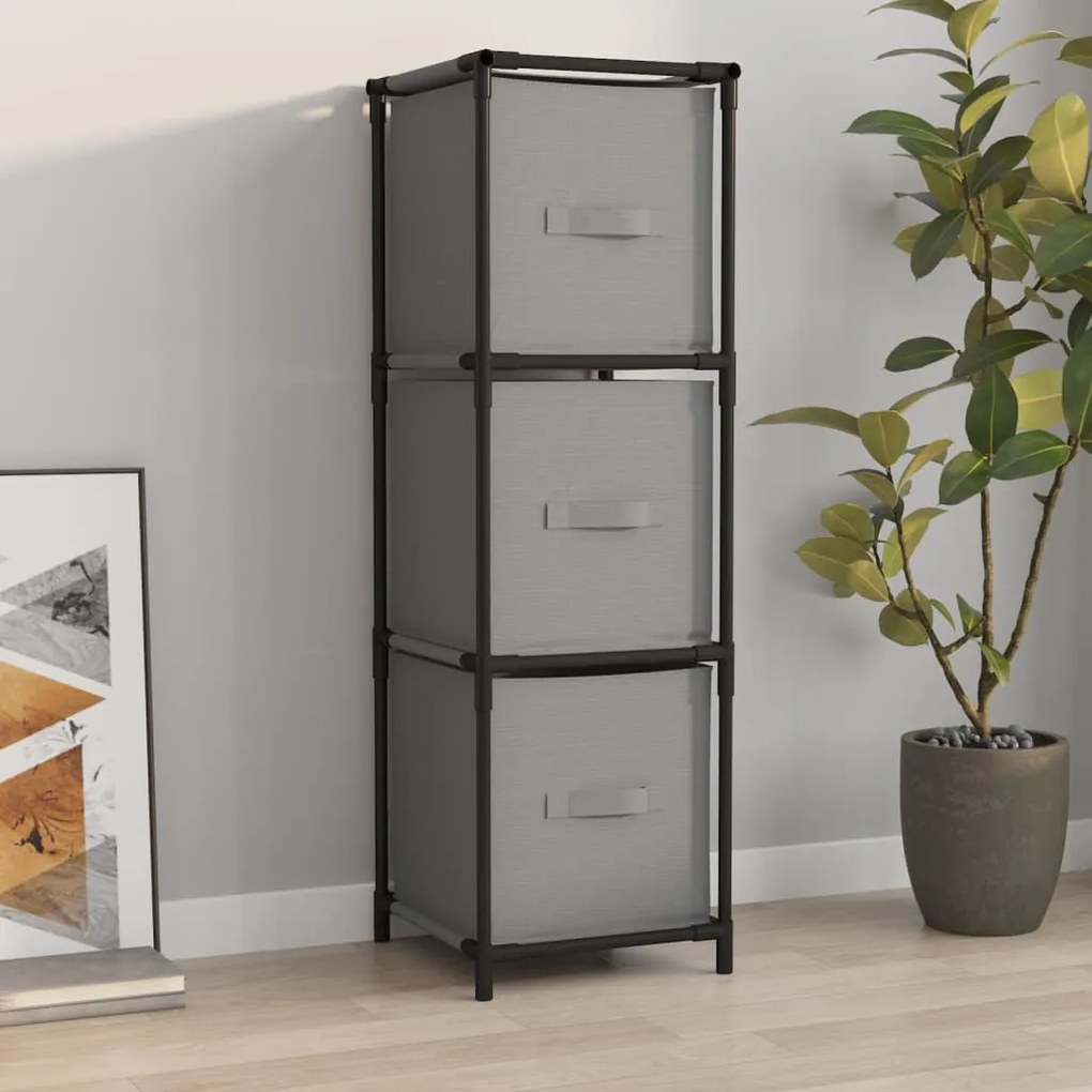 vidaXL Armário de arrumação c/ 3 gavetas tecido 34x34x101 cm aço cinza