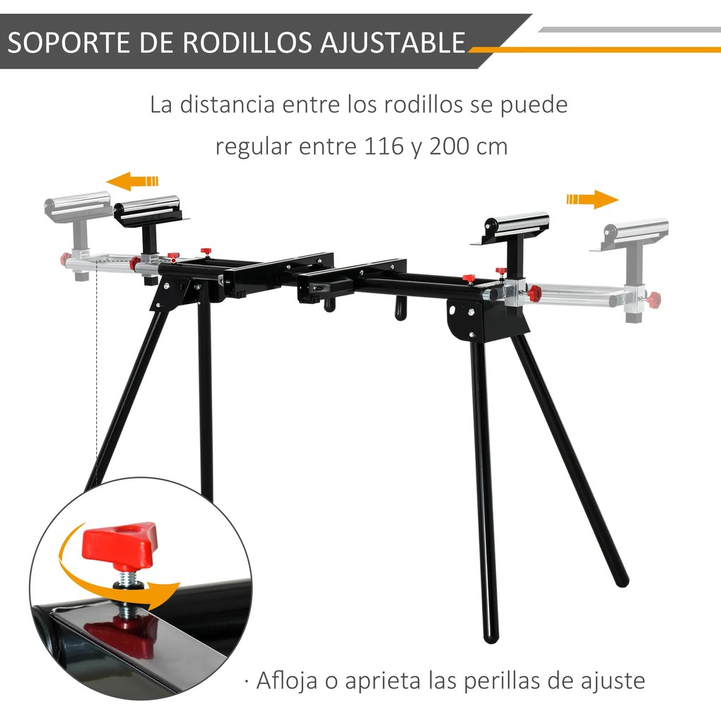 DURHAND Suporte portátil dobrável para serra de esquadria com altura ajustável e extensível Fácil de transportar e armazenar 213x64x102 cm Preto
