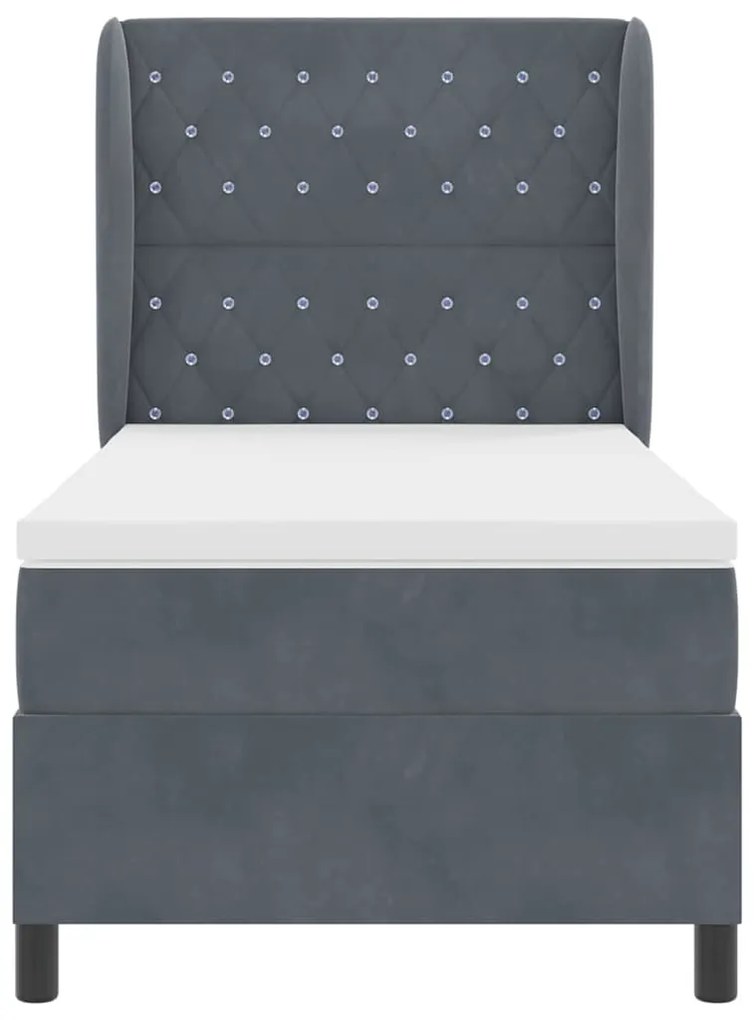 Cama Box com Colchão Cinza Escuro 90 x 200 cm em Veludo