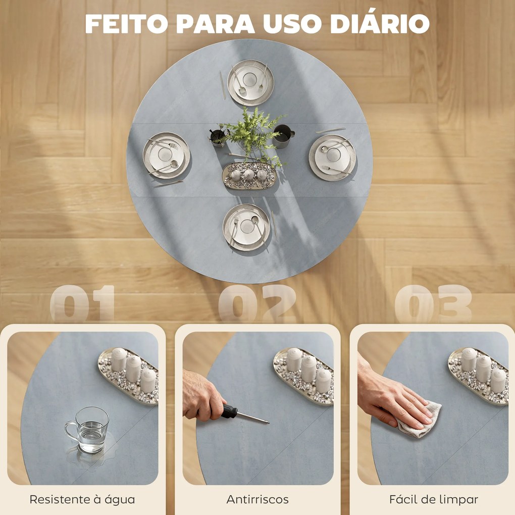 Mesa de Jantar Dobrável (CADEIRAS NÃO INCLUIDAS) com Rodas e Prateleira Aberta Mesa de Cozinha para Espaços Pequenos Cinzento Cimento