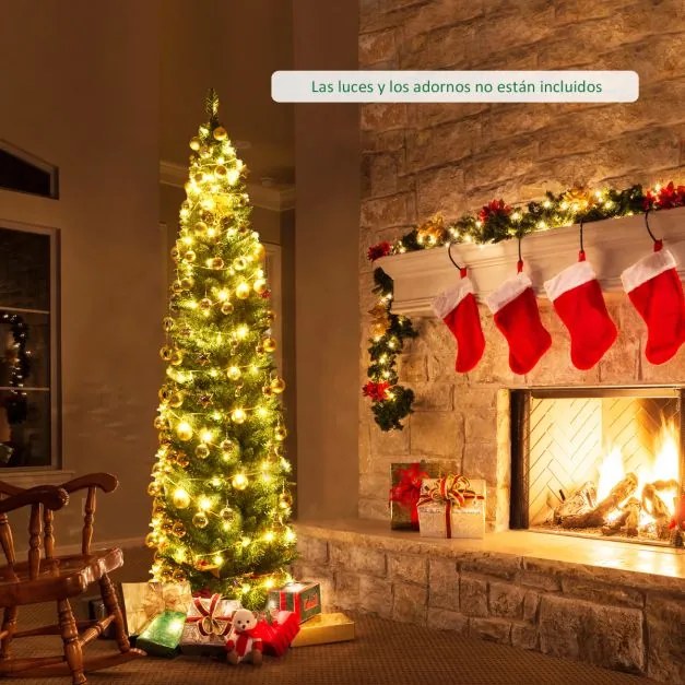 Árvore de Natal de 210 cm Agulhas de PVC Estrutura articulada Base metálica Decoração de casa escritório loja Verde