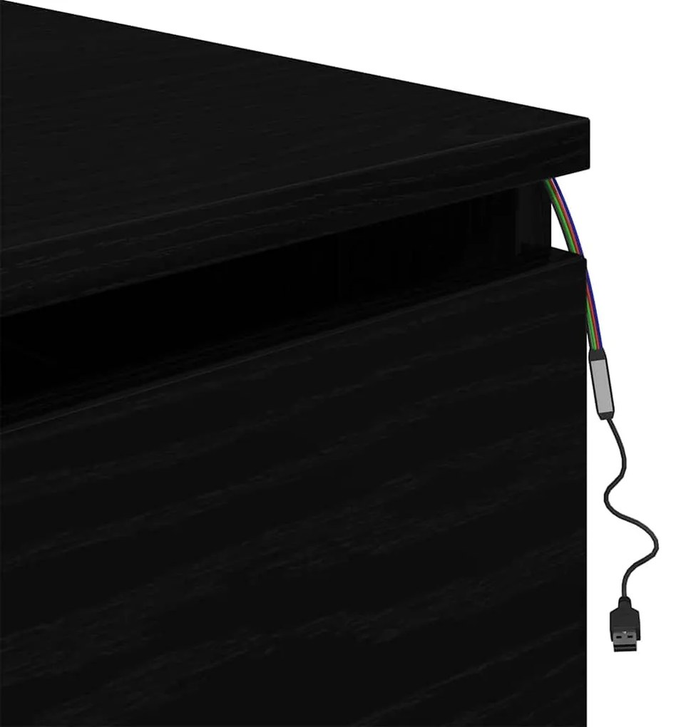 Criado-mudo vidaXL com LED montado na parede Carvalho Preto 50x36x30 c
