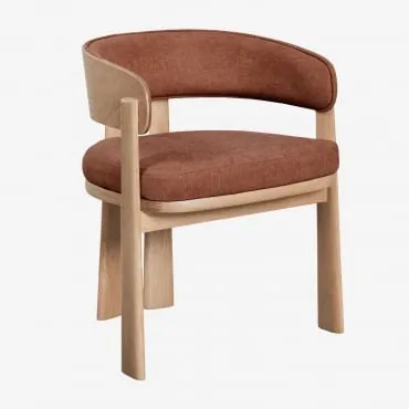 Pack De 4 Cadeiras De Jantar Em Madeira De Carvalho E Estofadas Olea Signature Castanho Roble & Chenille Marrom Ferrugem - Sklum