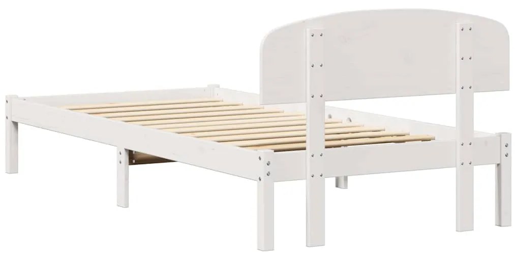 Estrado de Cama com Cabeceira Branca 90x190 cm Madeira Maciça de Pinho