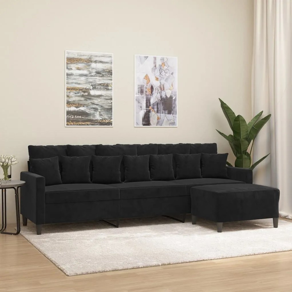vidaXL Sofá de 3 lugares com apoio de pés 210 cm veludo preto