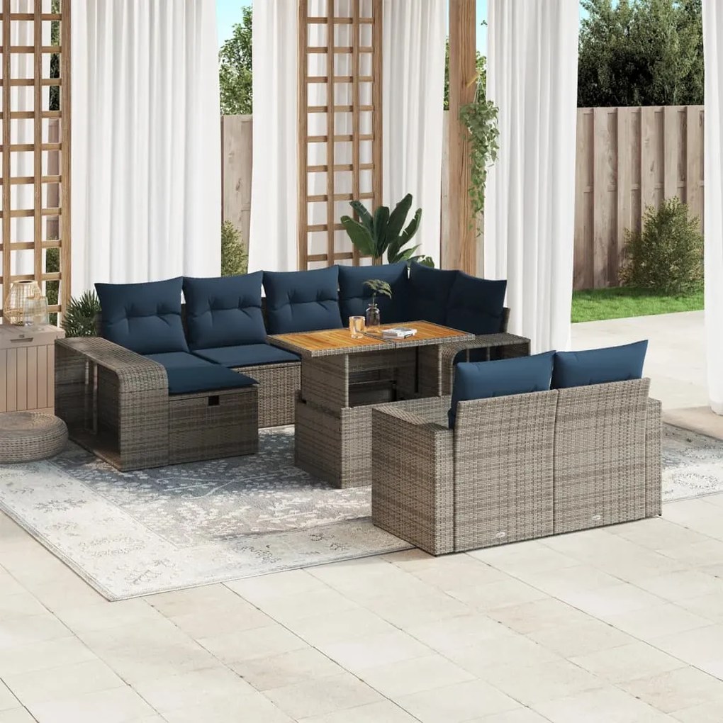 vidaXL 11 pcs conjunto sofás de jardim c/ almofadões vime PE cinzento