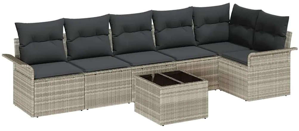 Conjunto de Sofá de Jardim de 7 Peças com Almofadas Cinza Rattan de Po
