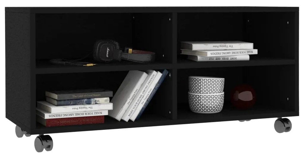 Móvel de TV com rodas 90x35x35 cm derivados de madeira preto